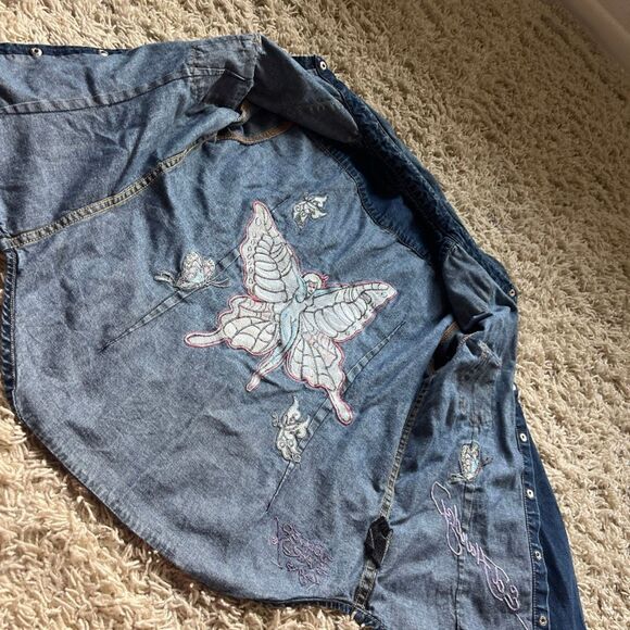 Ed Hardy Shirt Mens L Denim Western Pearl Snap Rhinestone by Christian Audigier - Picture 15 of 15